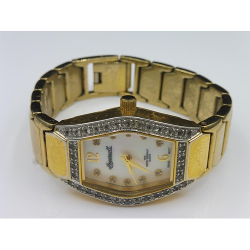 335 - Ingersoll IGO551 Ladies Watch with Mother of Pearl Face, Gem Stone Bezel and Gold Tone Bezel