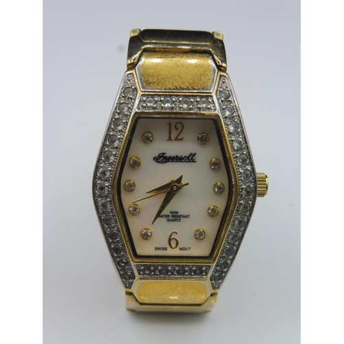 335 - Ingersoll IGO551 Ladies Watch with Mother of Pearl Face, Gem Stone Bezel and Gold Tone Bezel