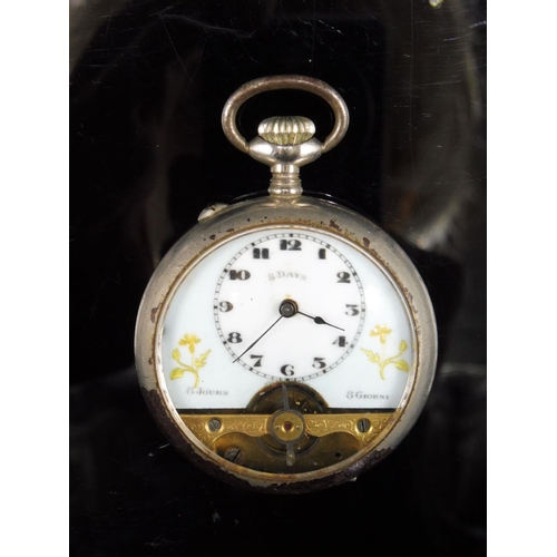 337 - Hebdomas 8 day pocket watch pin set with open face (working)