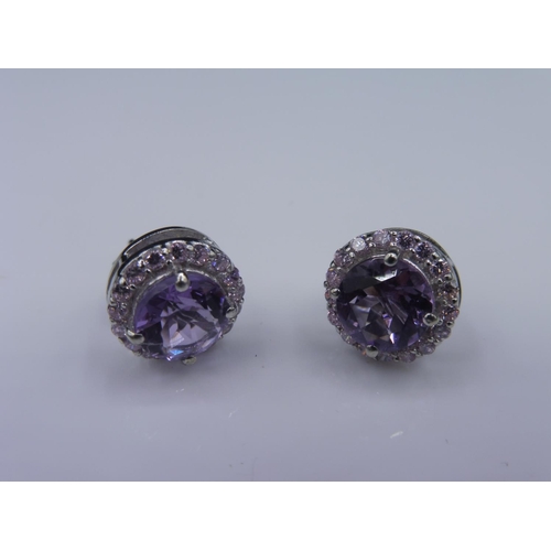 345 - Pair Silver 925 Amethyst earrings in presentation box