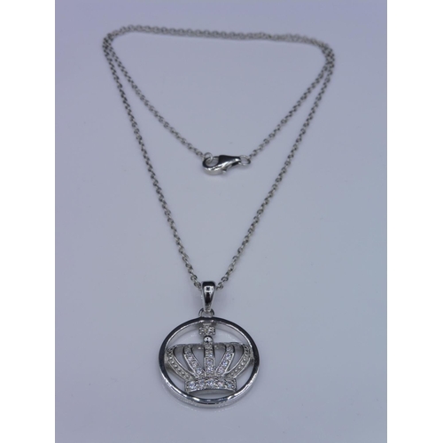 354 - Silver 925 crown pendant on chain in presentation box