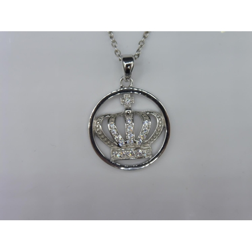 354 - Silver 925 crown pendant on chain in presentation box