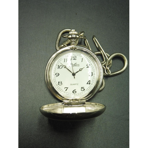 364 - Pocket Watch Depicting Steam Train in Metal Storage Tin