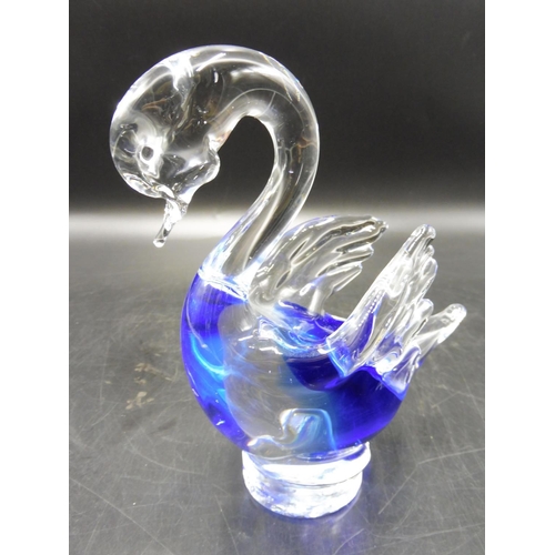 406 - Three pieces Glass ware to include Murano Cat, Glass Slipper and Swan