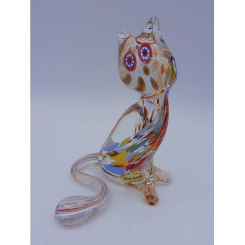 406 - Three pieces Glass ware to include Murano Cat, Glass Slipper and Swan