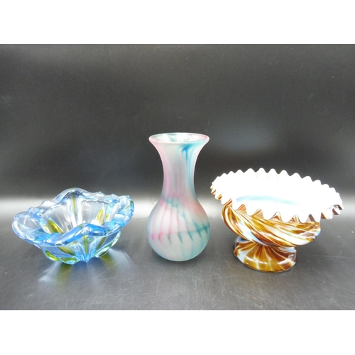 409 - Three pieces of Glassware to include Ruffled Bowl