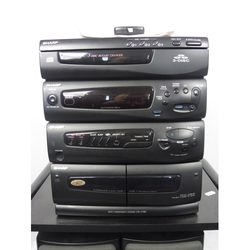 416 - Sharp Stereo and speakers with remote and stand