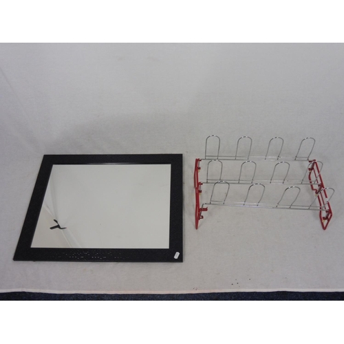 431 - Black framed mirror with shoe holder