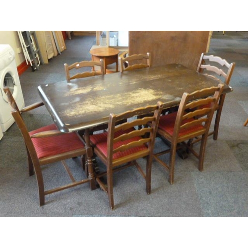 434 - Dinning room table with four chairs and two carvers