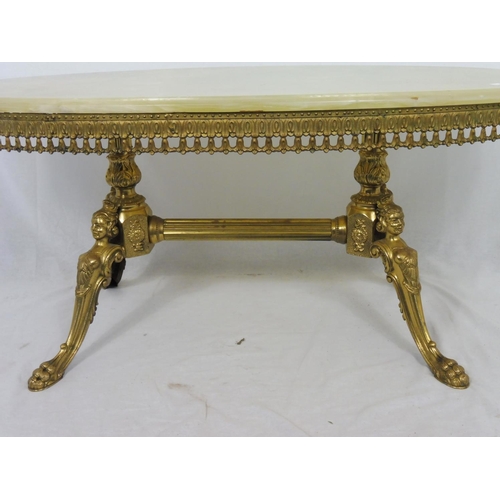 456 - Brass and Marble Coffee Table with cherub and Claw feet