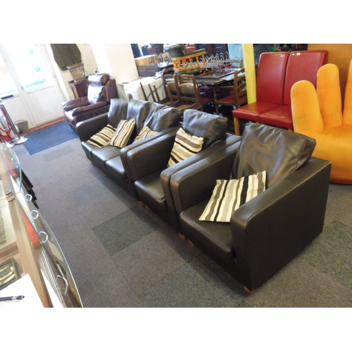 587 - Contemporary 3 Piece Brown Faux Leather Sofa Set (3 Seat Sofa 170cm) and 2 Matching Chairs