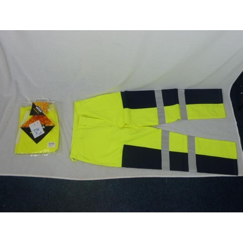 561 - HI-viz fire retardant rain pants size Large and hi-viz Fire retardant canvas trousers (Size 34)