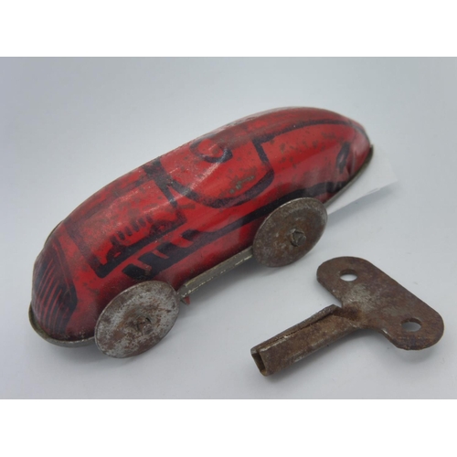 Vintage Tin Plate Wind Up Racing car Complete with Key