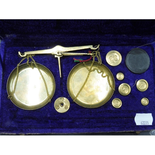 9 - Set of Brass jewellers Scales in Velvet Lined Box