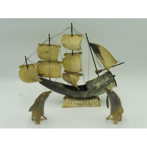 100 - Selection of Retro Horn Ornaments including Sailing Galleon and Penguins