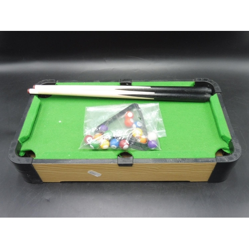 102 - Table Top Pool Table complete with Balls, triangle and two Cues