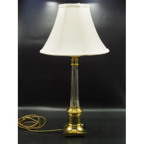 103 - Brass and Glass Columned Table Light Complete with Shade