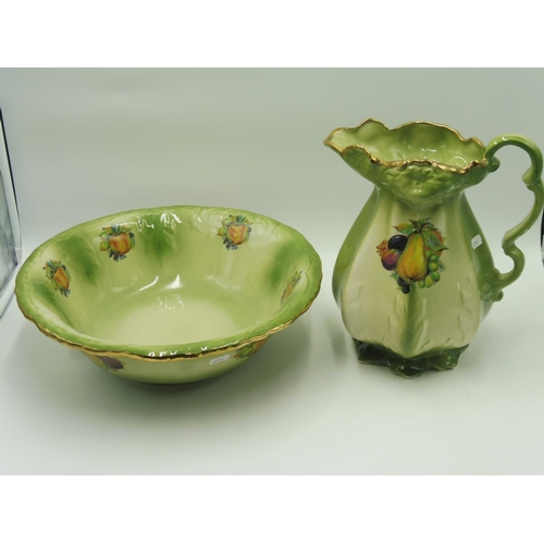 106 - Staffordshire fruit themed bowl and jug