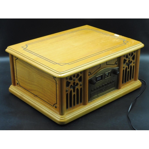 140 - Wood Cased Self Contained Combination Record Player, Cassette Player and Radio (Working)