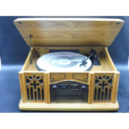 140 - Wood Cased Self Contained Combination Record Player, Cassette Player and Radio (Working)