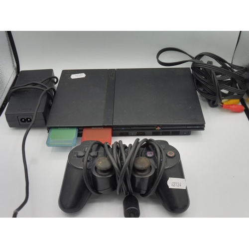 157 - Playstation 2 console with controller, 2 memory cards and other