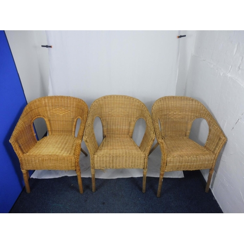 158 - Three Ikea Rattan and Bamboo Hand Woven Stacking Chairs