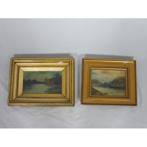 118 - Pair of Antique Gilt Framed Oil on Board Depicting River Scene (15.5