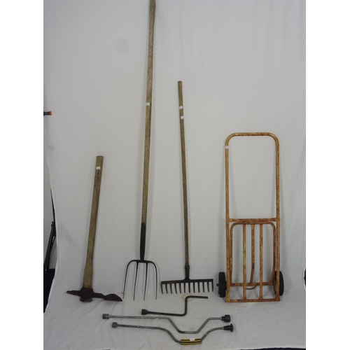 764 - Collection of items to include Trolley, Garden Fork, Braces and other