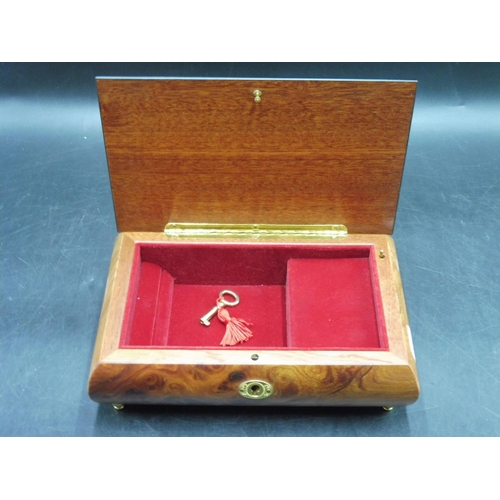 12 - Wooden Musical Jewellery Box complete with Key and Floral Decoration