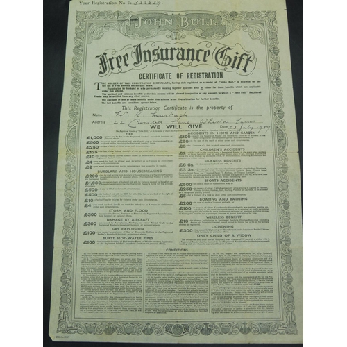 6 - John Bull Magazine Insurance Policy dated 1937