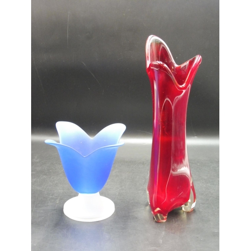 30 - Two Vases including Red Glass Finger Vase (14