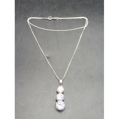 46 - Silver 925 3 Stoned Pendant and Chain