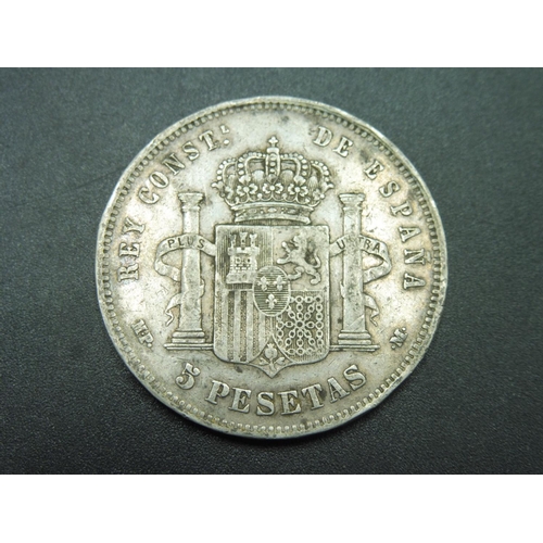 48 - Alfonso XIII 5 Peseta 1890 Silver Coin