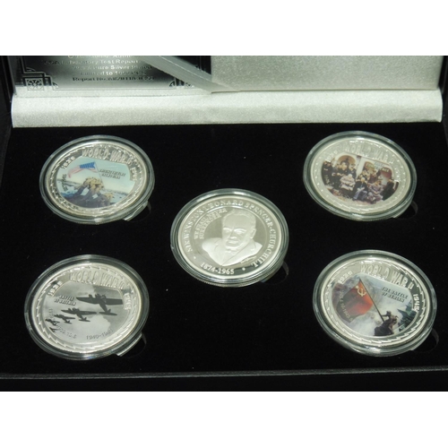 73 - Collection of WWII Collectors coins in case complete with certificate of Authenticity