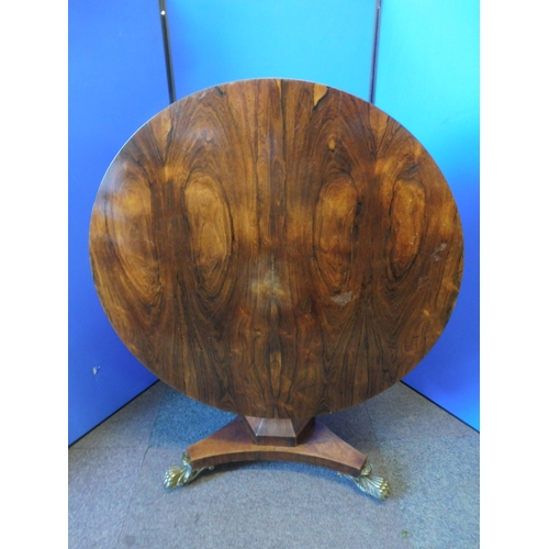 109 - Round English Regency Rosewood Table, 1810s complete with Brass Lions Claw Feet and Castors (42