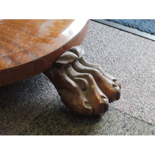 110 - Antique Circular Pedestal Drum Table with Lions Claw feet (36