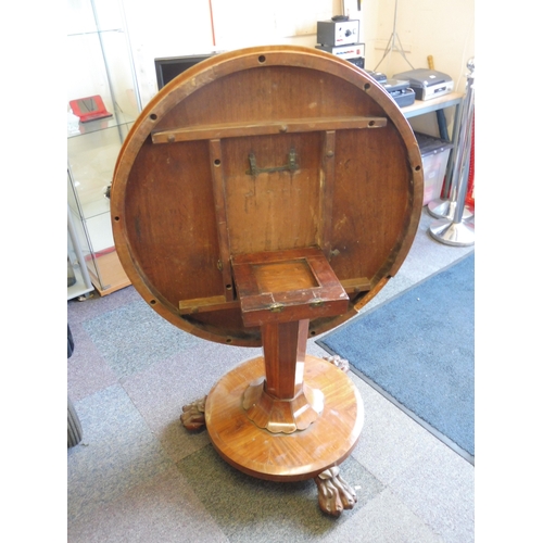 110 - Antique Circular Pedestal Drum Table with Lions Claw feet (36