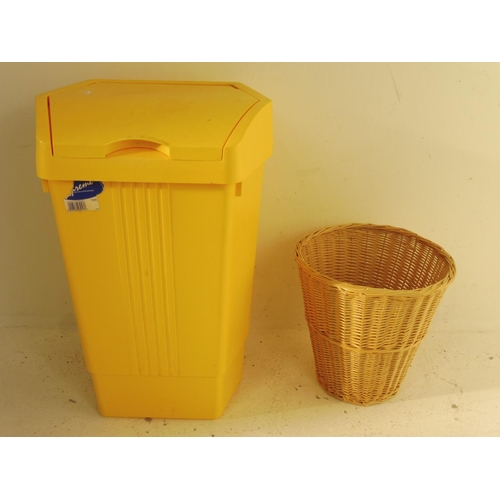 128 - Yellow Waste Bin and Wicker Basket inside