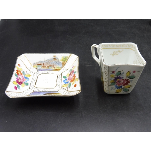 56 - Art Deco German Hand Painted Square Cup and Saucer Set