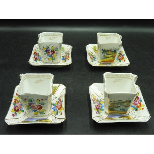 56 - Art Deco German Hand Painted Square Cup and Saucer Set