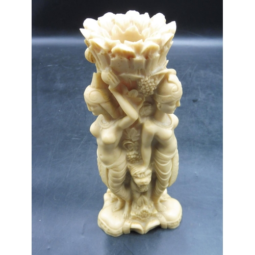 58 - One Heavy Resin Candle Holder, Candlestick Depicting Nude East Asian Girls 9.5