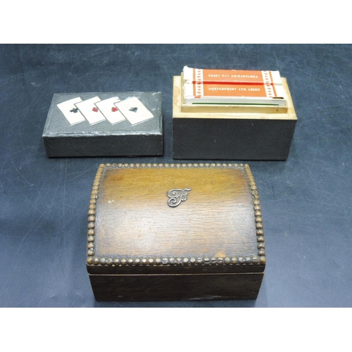 86 - Two sets of Cards in pewter Case with Wooden Box