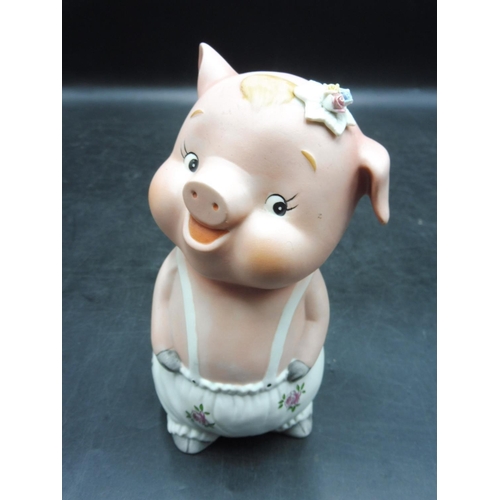 89 - JM Pig Porcelain Money Bank complete with stopper and Certificate of Authenticity