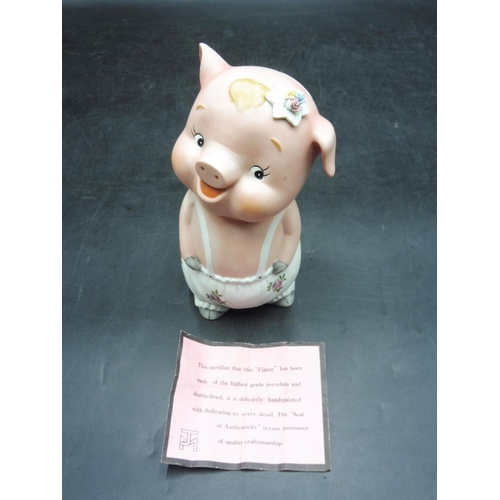 89 - JM Pig Porcelain Money Bank complete with stopper and Certificate of Authenticity