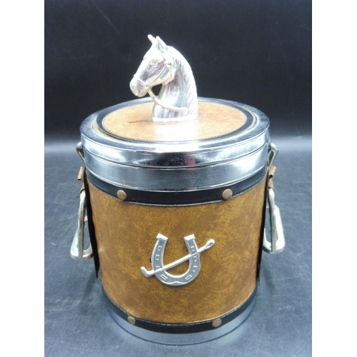 102 - Vintage 1960's/70's Retro Horse Stirrup Themed Ice Bucket  Faux Leather 9