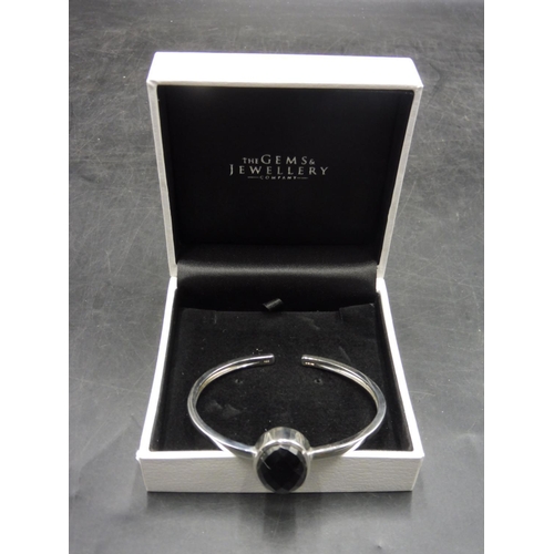 277 - Hallmarked Birmingham Silver 925 Faceted Black Stoned Bangle complete with Presentation Box