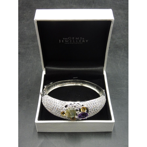 281 - Silver 925 Diamante and Large Stoned Bangle complete with Presentation Box