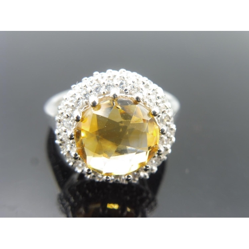 290 - Hallmarked Birmingham Silver 925 Ring with Citrine Stone set in Diamante Setting complete with prese... 