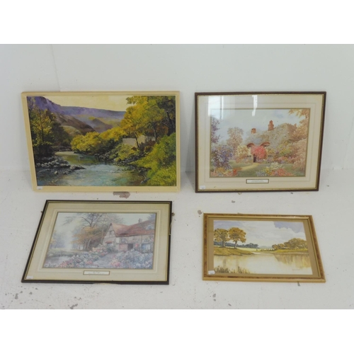 9 - Selection of 4 Framed Pictures including Original Watercolour, Oil on Board and 2 Prints