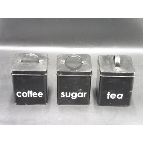 73 - Black Tea, Coffee and Sugar Tins with lids